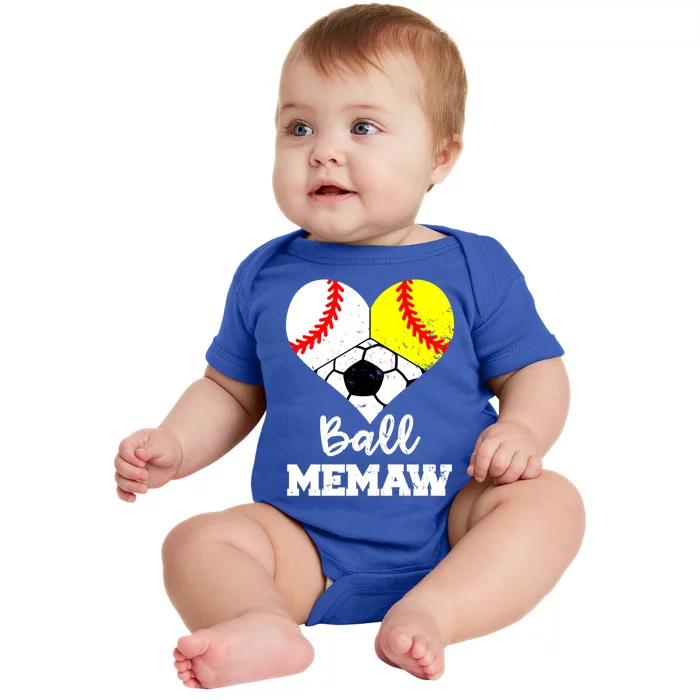 Ball Memaw Heart Funny Baseball Softball Soccer Memaw Great Gift Baby Bodysuit