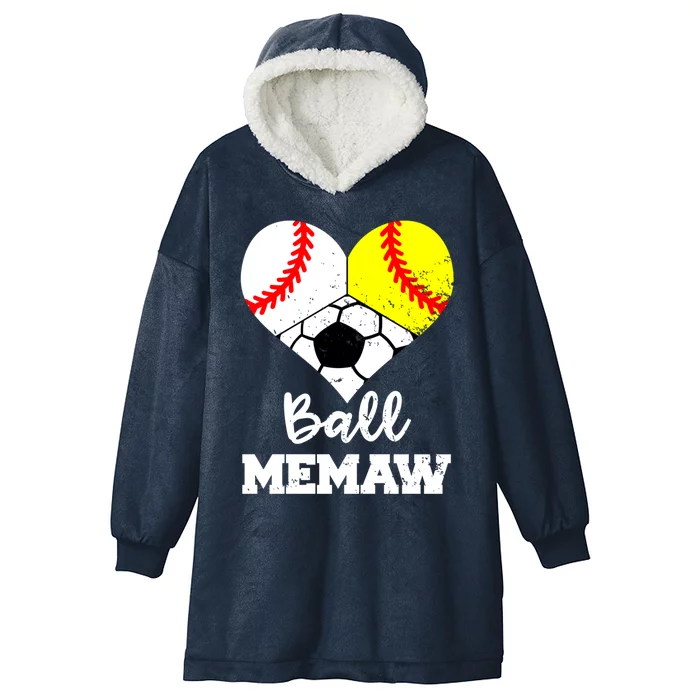 Ball Memaw Heart Funny Baseball Softball Soccer Memaw Great Gift Hooded Wearable Blanket