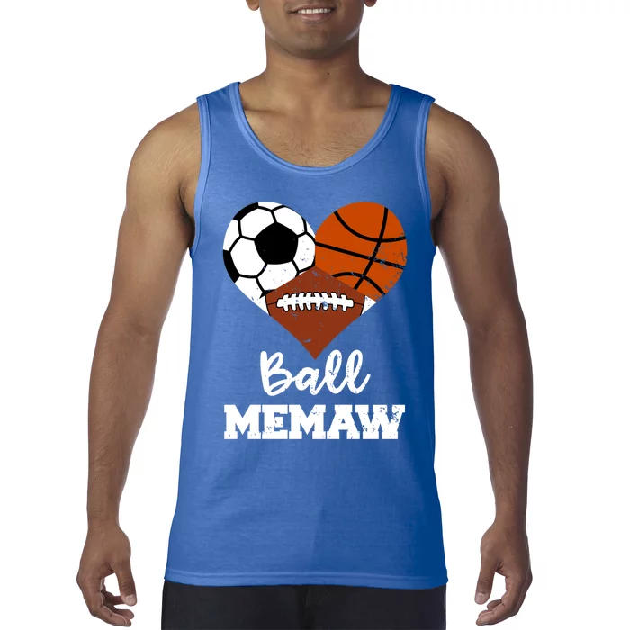 Ball Memaw Heart Funny Soccer Basketball Football Memaw Gift Tank Top