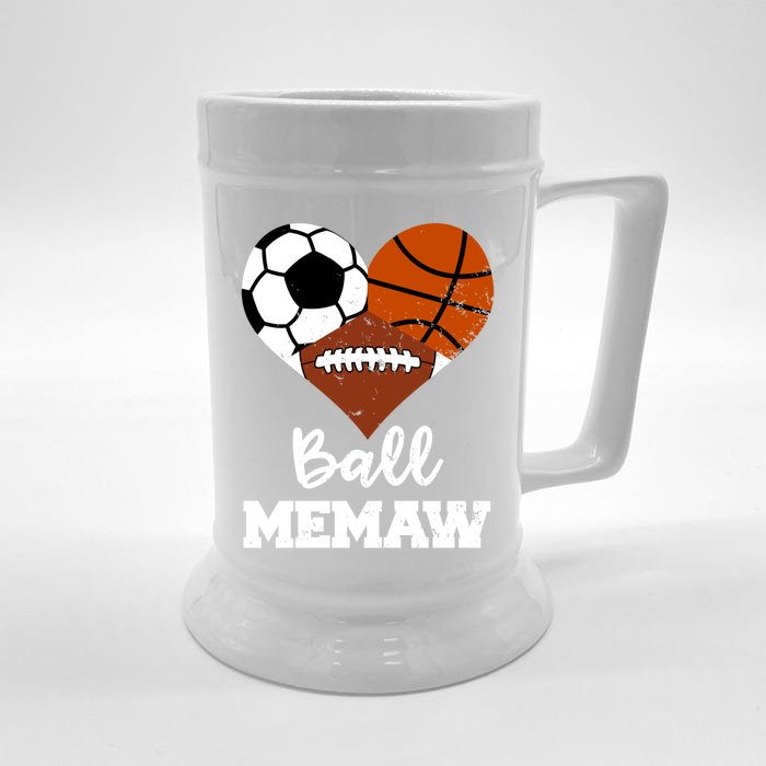 Ball Memaw Heart Funny Soccer Basketball Football Memaw Gift Front & Back Beer Stein