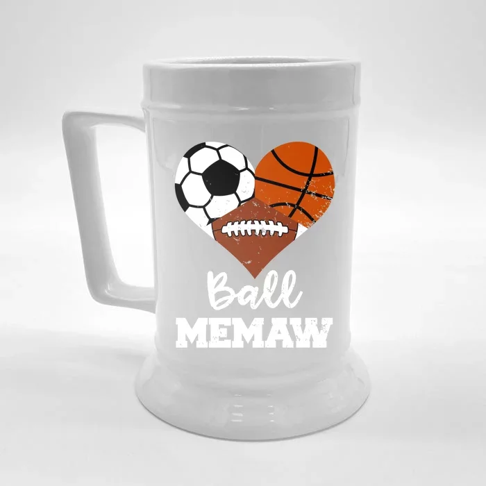 Ball Memaw Heart Funny Soccer Basketball Football Memaw Gift Front & Back Beer Stein