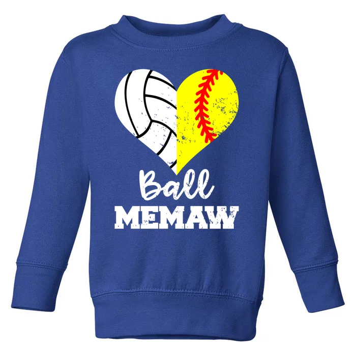 Ball Memaw Heart Funny Soccer Softball Memaw Gift Toddler Sweatshirt