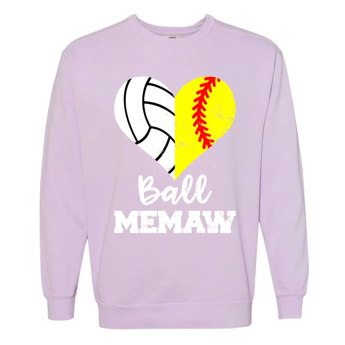 Ball Memaw Heart Funny Soccer Softball Memaw Gift Garment-Dyed Sweatshirt