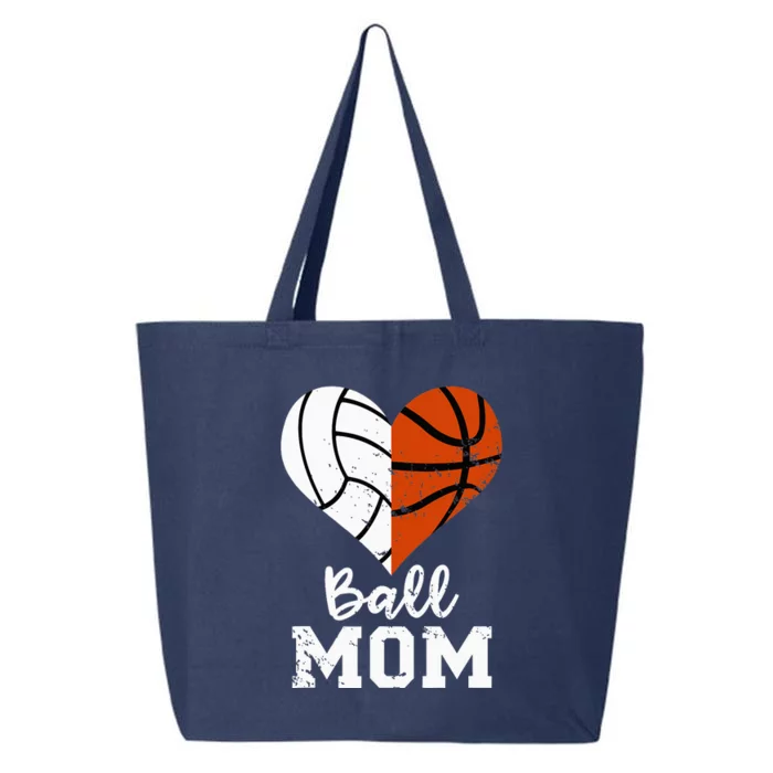 Ball Mom Heart Funny Volleyball Basketball Mom 25L Jumbo Tote