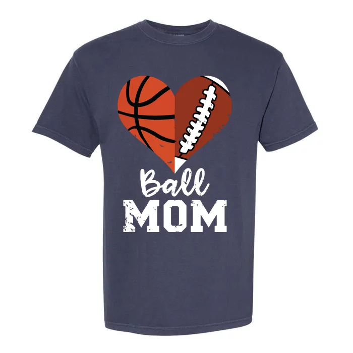 Ball Mom Heart Funny Football Baseball Player Mom Premium Garment-Dyed Heavyweight T-Shirt