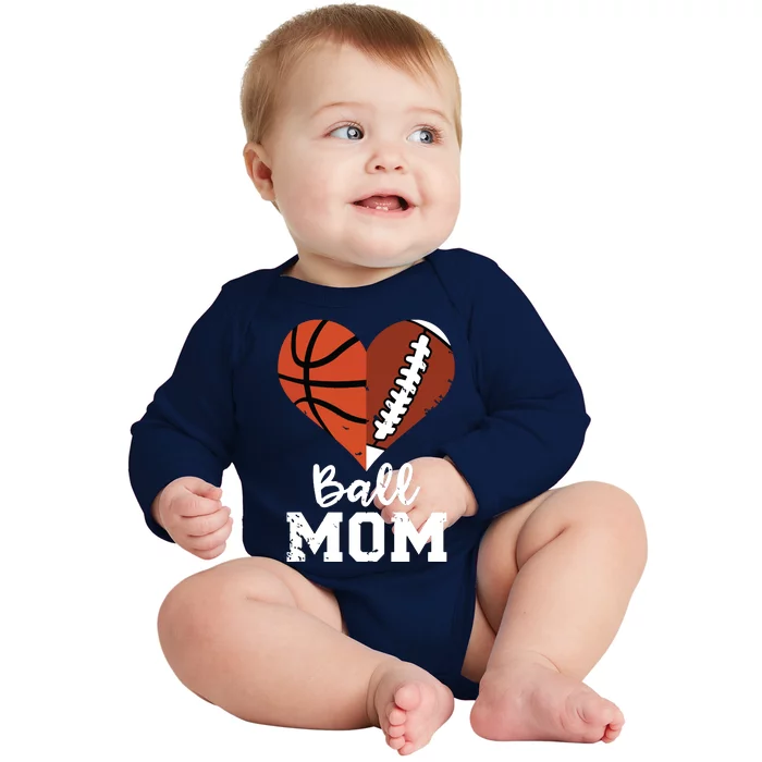 Ball Mom Heart Funny Football Baseball Player Mom Premium Baby Long Sleeve Bodysuit