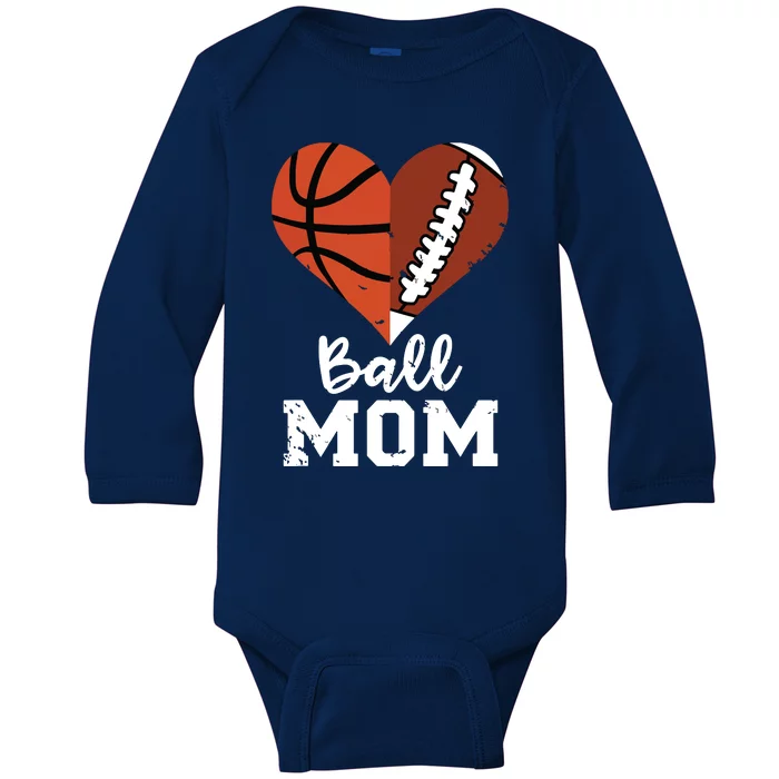 Ball Mom Heart Funny Football Baseball Player Mom Premium Baby Long Sleeve Bodysuit