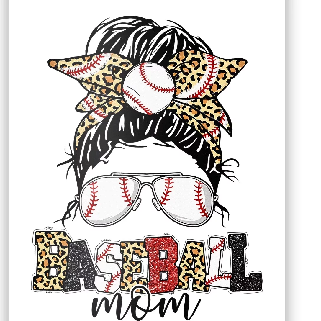 Baseball Mom Happy Mother's Day Messy Bun Woman Mom Life Poster