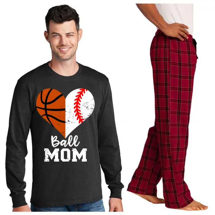 Ball Mom Heart Funny Baseball Basketball Mom Meaningful Gift Long Sleeve Pajama Set