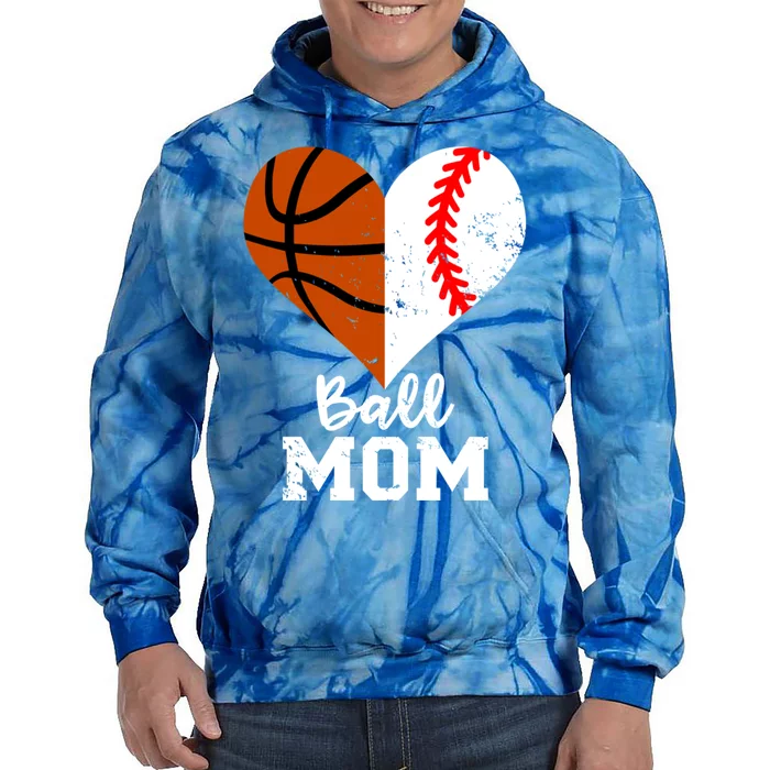 Ball Mom Heart Funny Baseball Basketball Mom Meaningful Gift Tie Dye Hoodie