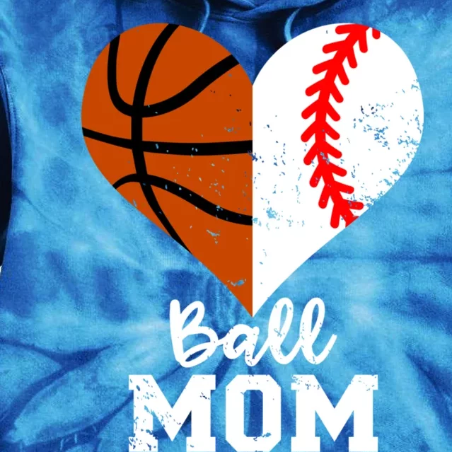 Ball Mom Heart Funny Baseball Basketball Mom Meaningful Gift Tie Dye Hoodie