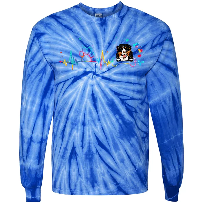 Bernese Mountain Heartbeat Funny Tie Dye Dog Lovers Tie-Dye Long Sleeve Shirt