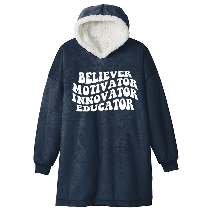 Believer Motivator Innovator Educator Retro Gift Hooded Wearable Blanket