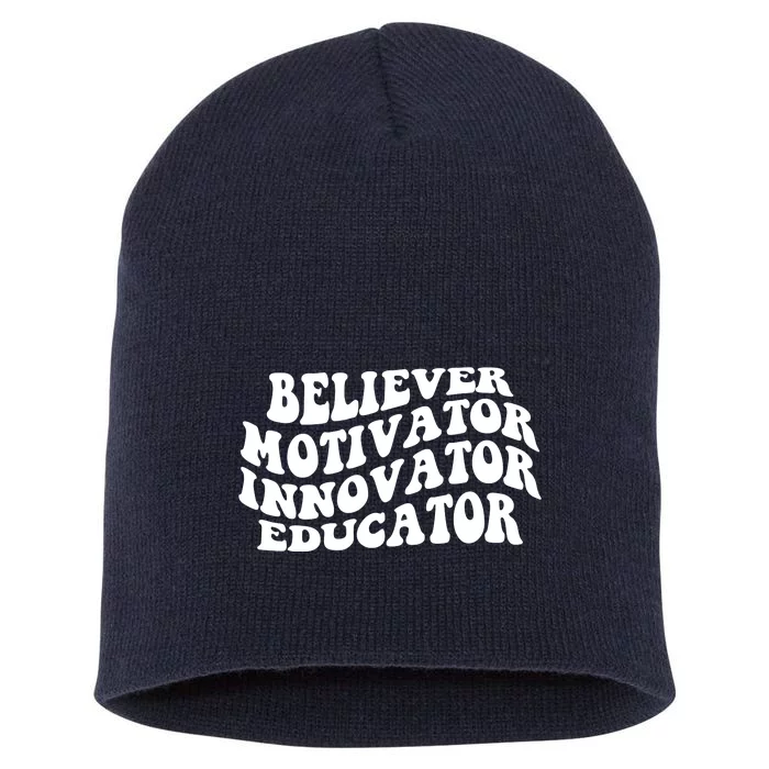 Believer Motivator Innovator Educator Retro Gift Short Acrylic Beanie