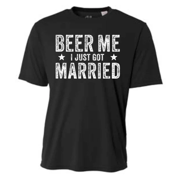 Beer Me I Just Got Married Funny Marriage Groom Bride Cooling Performance Crew T-Shirt