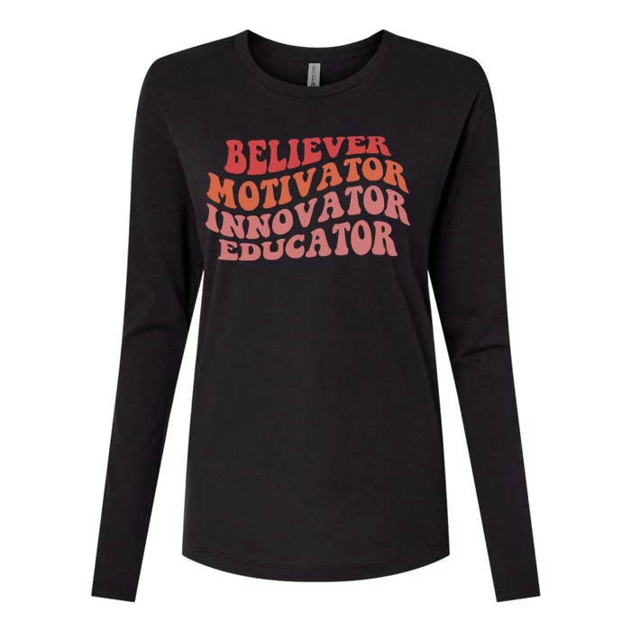 Believer Motivator Innovator Educator Womens Cotton Relaxed Long Sleeve T-Shirt