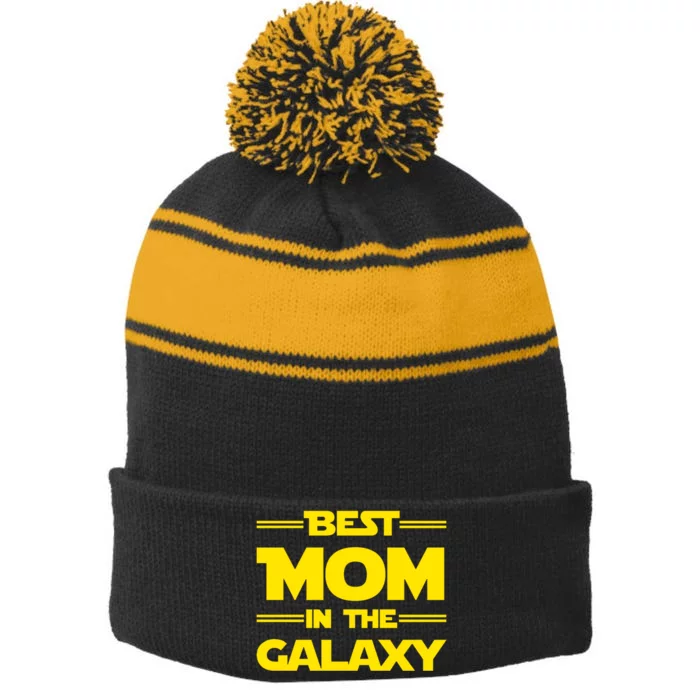 Best Mom In The Galaxy Stripe Pom Pom Beanie