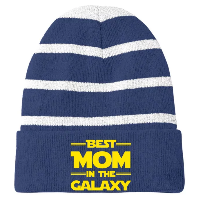 Best Mom In The Galaxy Striped Beanie with Solid Band