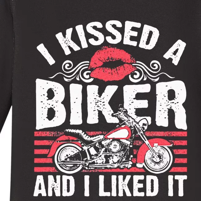 Bikers Motorcycling I Kissed A Biker And I Liked It Baby Long Sleeve Bodysuit