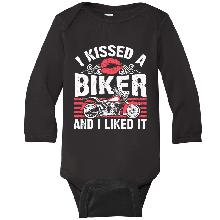 Bikers Motorcycling I Kissed A Biker And I Liked It Baby Long Sleeve Bodysuit