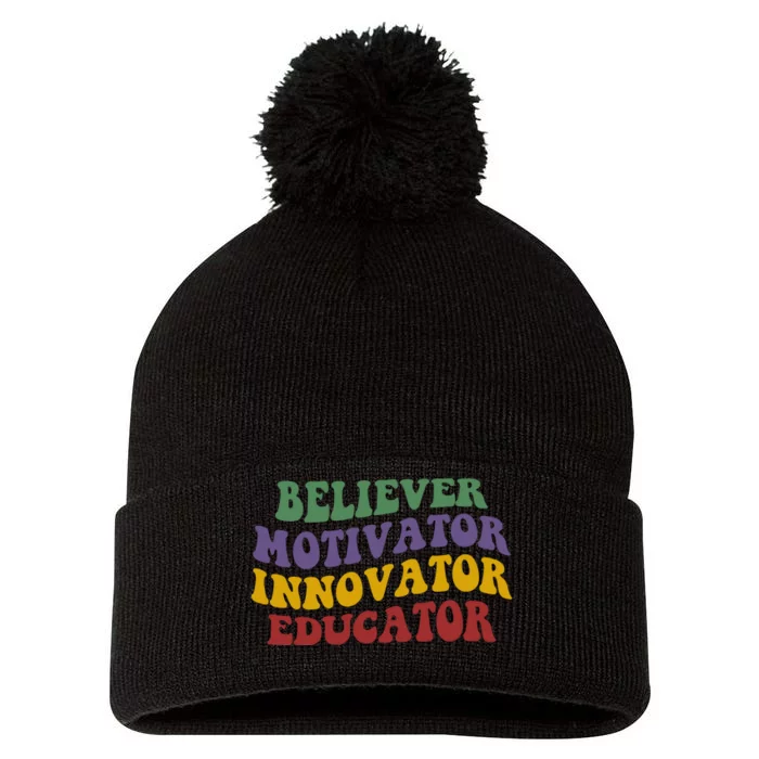 Believer Motivator Innovator Educator Pom Pom 12in Knit Beanie