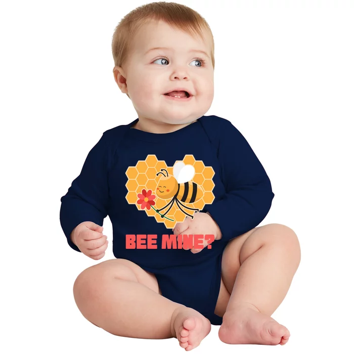 Bee Mine? I Valentine's Day Couples In Love Rotic Bees Cool Gift Baby Long Sleeve Bodysuit