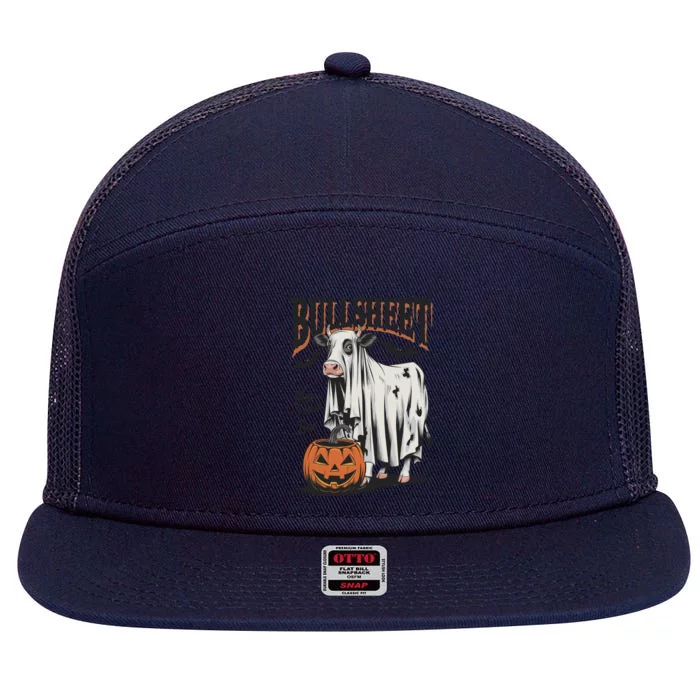 Bullsheet Moo I Mean Boo Funny Vintage Bull Halloween Gift 7 Panel Mesh Trucker Snapback Hat