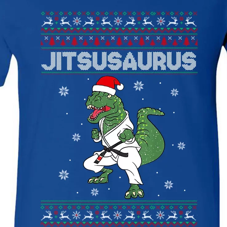 Brazilian Mma Jiu Jitsu Jitsusaurus Dinosaurs Ugly Christmas Great Gift V-Neck T-Shirt