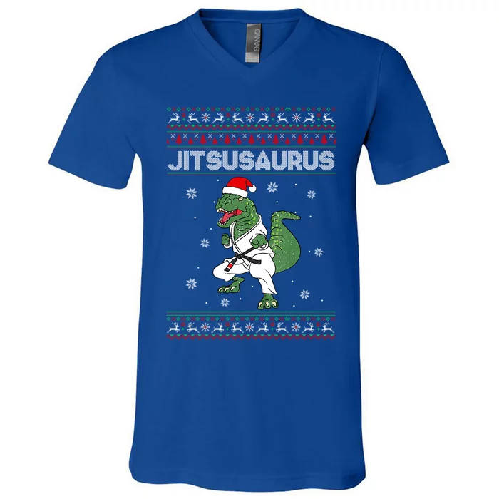 Brazilian Mma Jiu Jitsu Jitsusaurus Dinosaurs Ugly Christmas Great Gift V-Neck T-Shirt