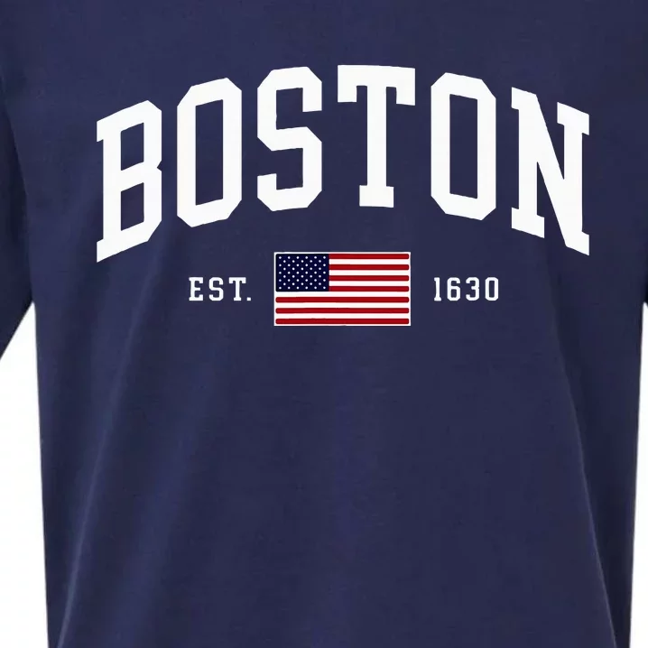 Boston Massachusetts July 4th Us Flag Retro Throwback Sueded Cloud Jersey T-Shirt