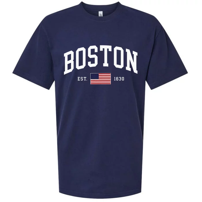 Boston Massachusetts July 4th Us Flag Retro Throwback Sueded Cloud Jersey T-Shirt