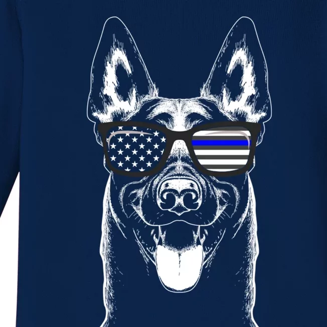 Belgian Malinois K9 Unit Thin Blue Line Flag Police Gift Cute Gift Baby Long Sleeve Bodysuit