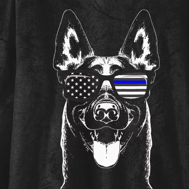 Belgian Malinois K9 Unit Thin Blue Line Flag Police Gift Hooded Wearable Blanket