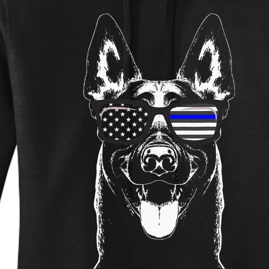 Belgian Malinois K9 Unit Thin Blue Line Flag Police Gift Women's Pullover Hoodie