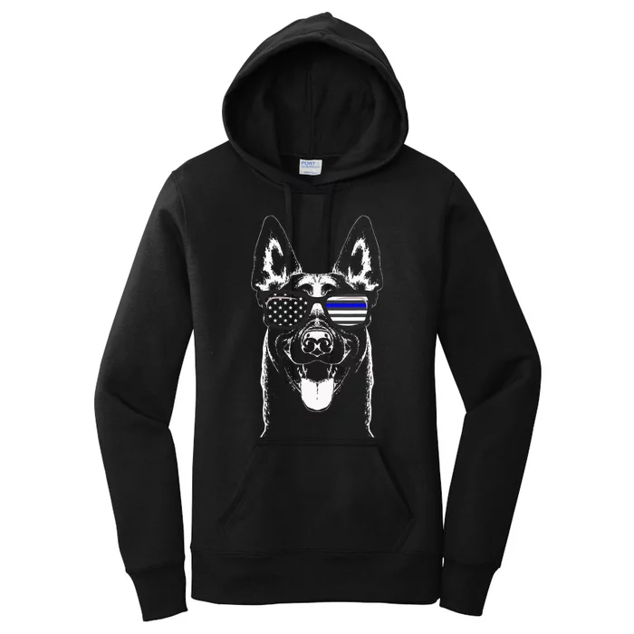 Belgian Malinois K9 Unit Thin Blue Line Flag Police Gift Women's Pullover Hoodie