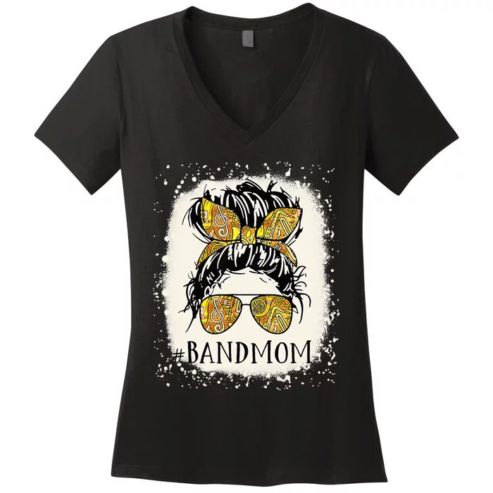 Band Mom Life Messy Bun Proud Band Mom Musical Marching Band Women's V-Neck T-Shirt