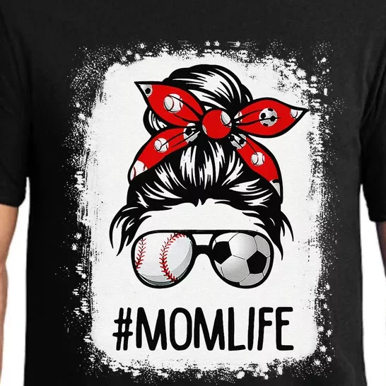 Bleached Mom Life Soccer Messy Bun Baseball Game Day Pajama Set