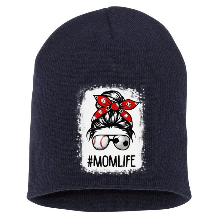 Bleached Mom Life Soccer Messy Bun Baseball Game Day Short Acrylic Beanie