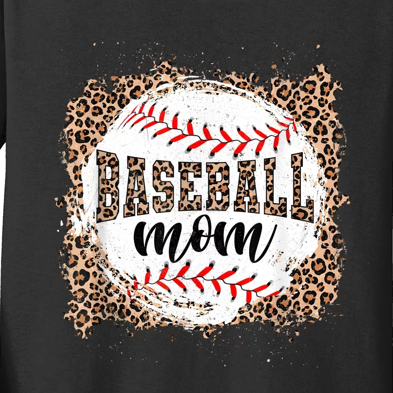 Baseball Mom Leopard Tee Mothers Day Ball Mama Kids Long Sleeve Shirt