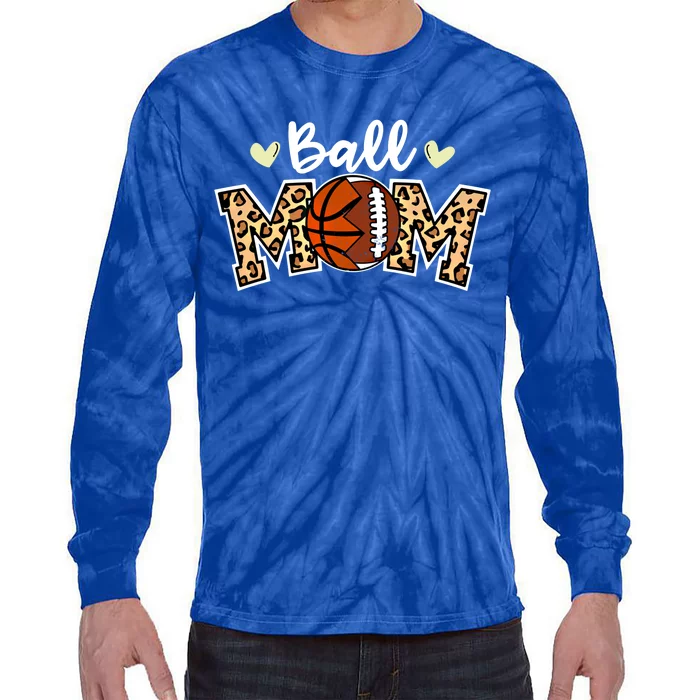 Ball Mom Leopard Funny Football Basketball Player Mom Great Gift Tie-Dye Long Sleeve Shirt