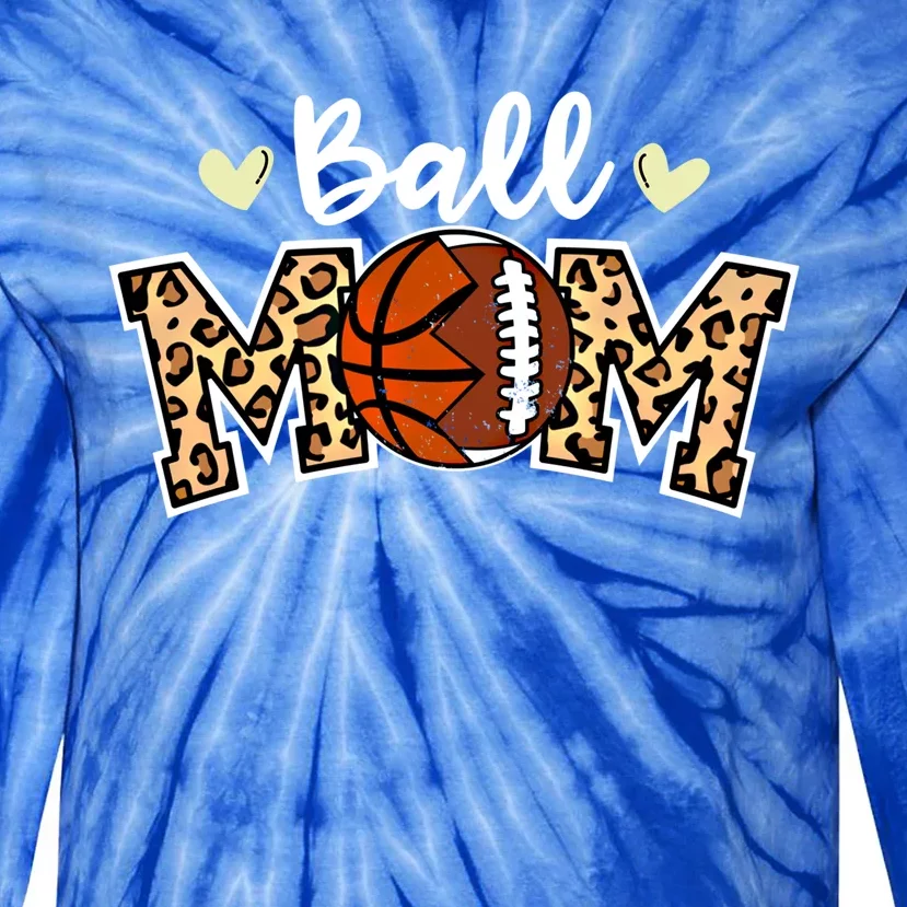 Ball Mom Leopard Funny Football Basketball Player Mom Great Gift Tie-Dye Long Sleeve Shirt