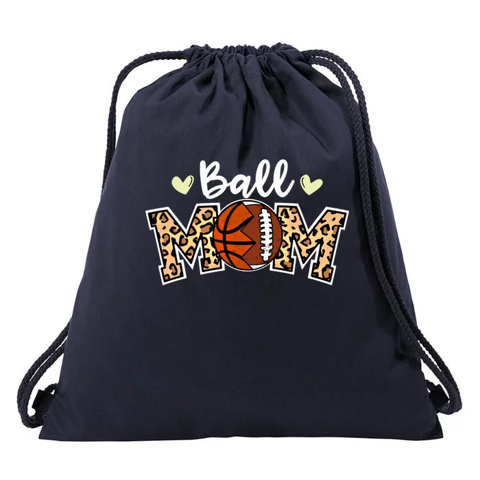 Ball Mom Leopard Funny Football Basketball Player Mom Great Gift Drawstring Bag