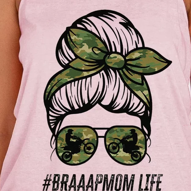 Braaap Mom Life Dirt Bike Motocross Messy Bun Dirt Bike Women's Knotted Racerback Tank