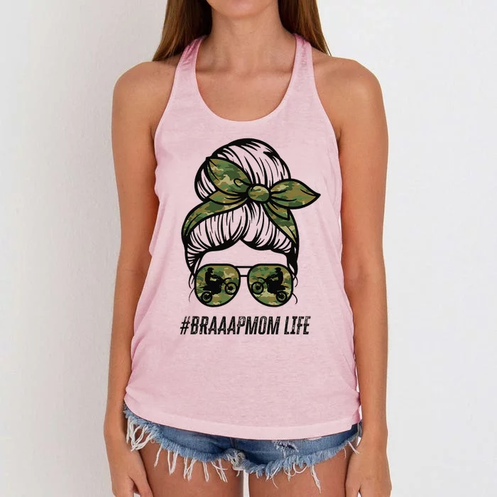 Braaap Mom Life Dirt Bike Motocross Messy Bun Dirt Bike Women's Knotted Racerback Tank