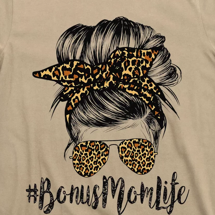 Bonus Mom Life Hair Bandana Glasses Leopard Mother's Day T-Shirt