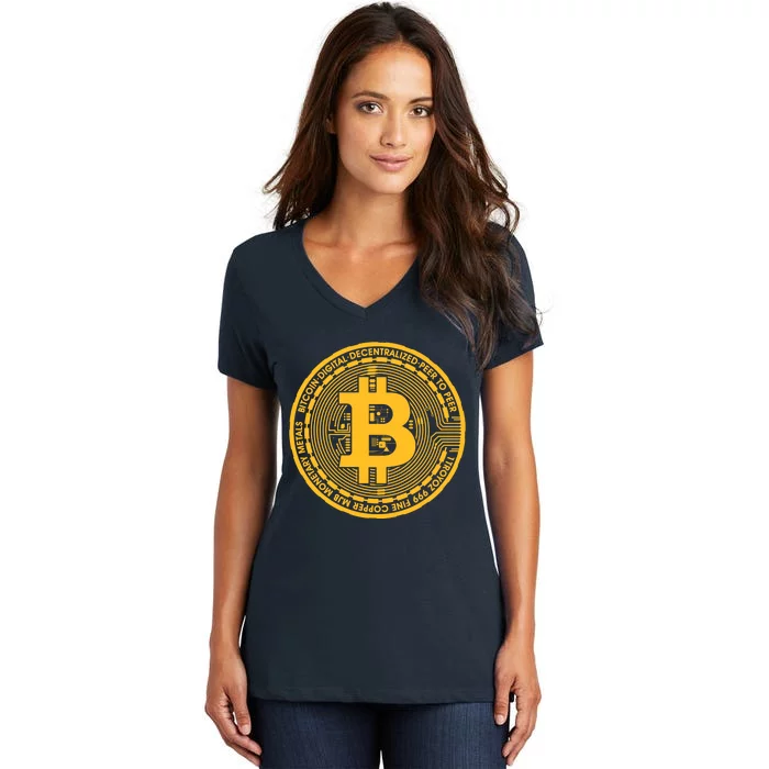 Bitcoin Matrix Logo Cryptocurrency Women's V-Neck T-Shirt