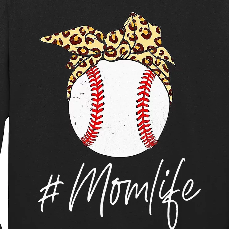 Baseball Mom Leopard Messy Bun Mother's Day Funny Long Sleeve Shirt