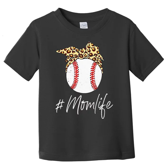 Baseball Mom Leopard Messy Bun Mother's Day Funny Toddler T-Shirt