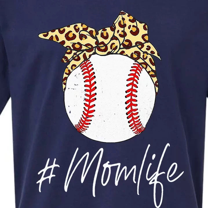 Baseball Mom Leopard Messy Bun Mother's Day Funny Sueded Cloud Jersey T-Shirt