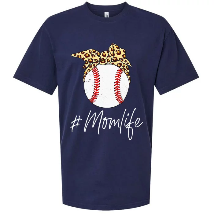 Baseball Mom Leopard Messy Bun Mother's Day Funny Sueded Cloud Jersey T-Shirt